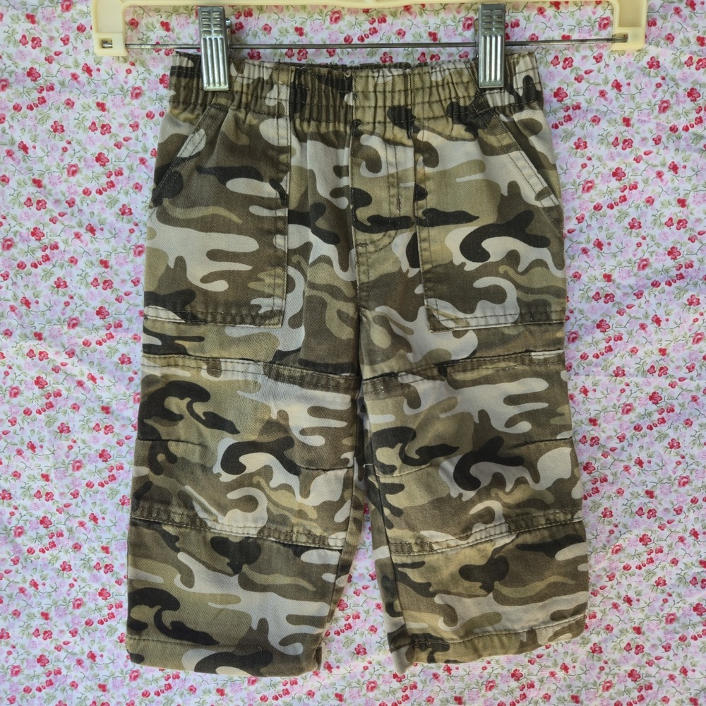 Faded Glory Infant Boys Camo Cargo Pants Size 18M Green Camouflage Cotton Pants